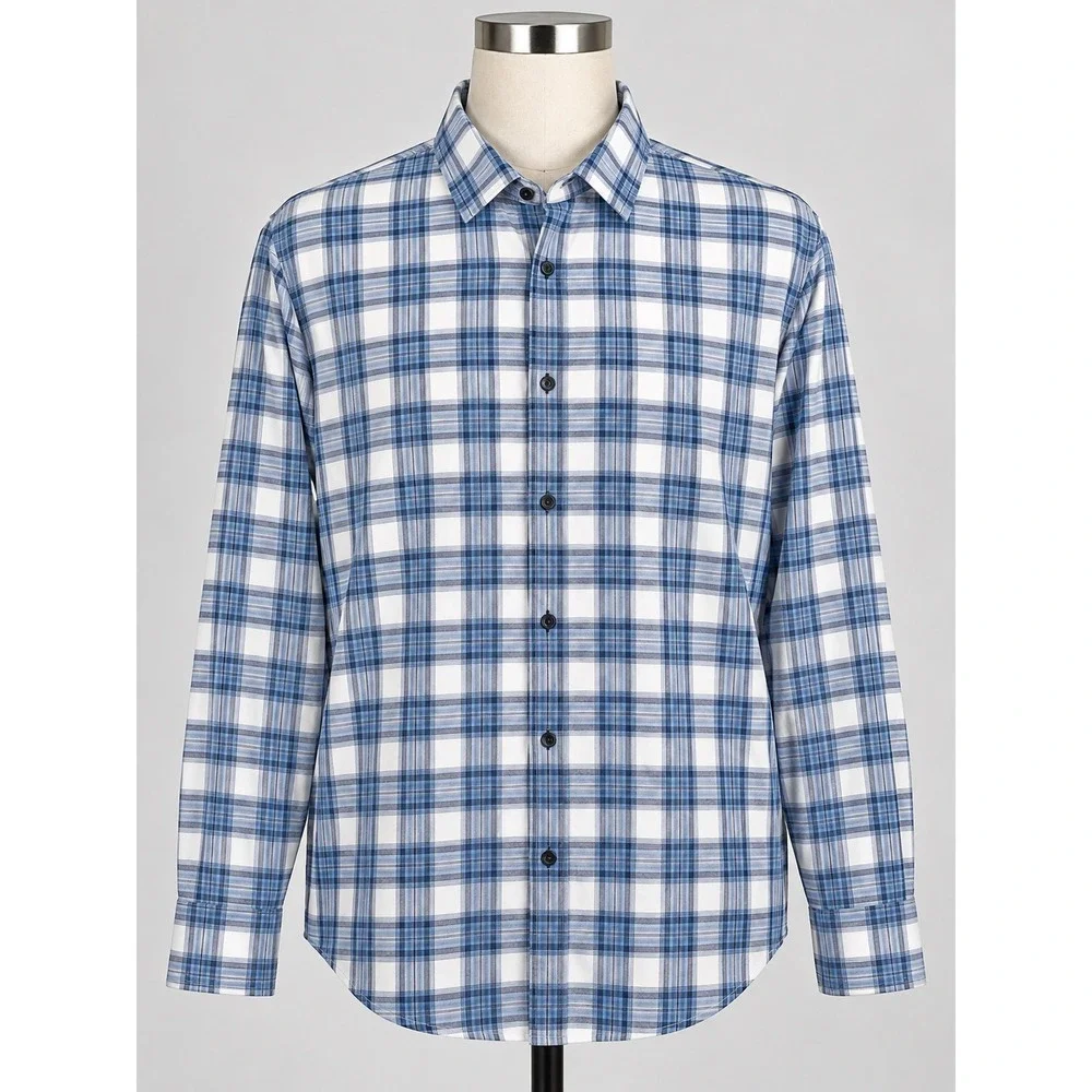Peter Millar Mens Blue Plaid Cotton Button Down Shirt Large Long Sleeve Preppy